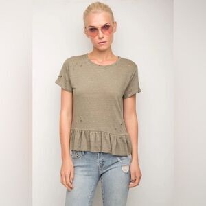 Generation Love Linen Athena Distressed Ruffle Revolve Army Green T-shirt M‌‌‌‌‌
